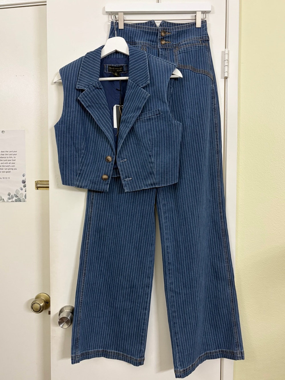 NWT House of Harlow 1960 Pinstripe Denim Vest Wide Leg Jeans Matching Set Size 6